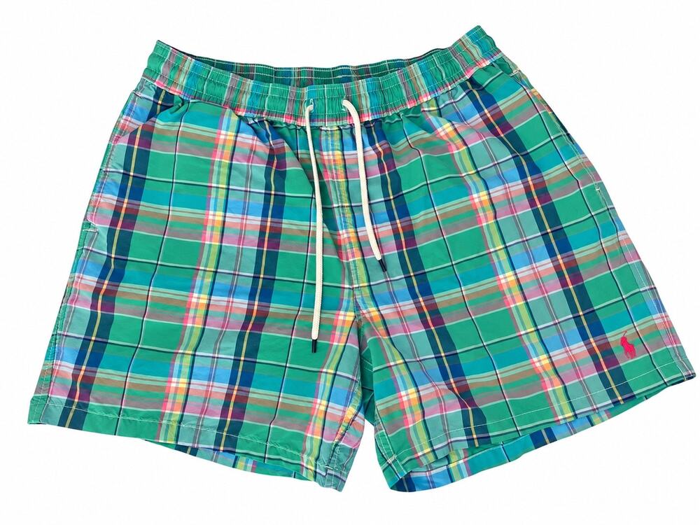Polo Ralph Lauren Vintage Plaid Swim Trunks XL Green Madras
